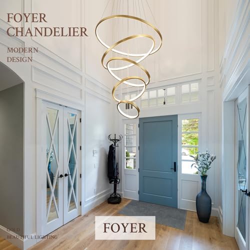 5 Ring Modern LED Chandelier Dimmable Gold for High Ceiling