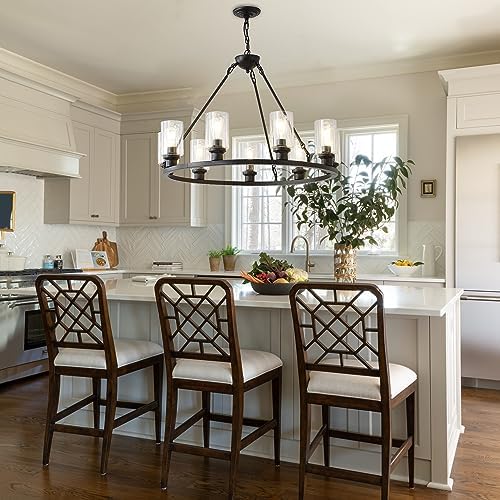 Black Wagon Wheel Chandelier 32 Inch 9 Light Modern Farmhouse Pendant Light