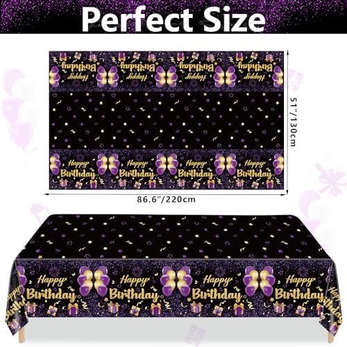 2 Pack Purple Gold Birthday Tablecloths 51x87 Inch