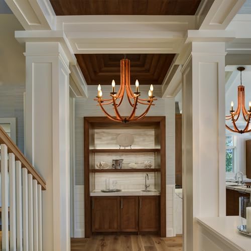 BAOURE 10 Light Rustic Chandelier Black Faux Wood Pendant Light