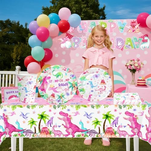 4pcs Dinosaur Party Tablecloths for Girls Birthday Decorations