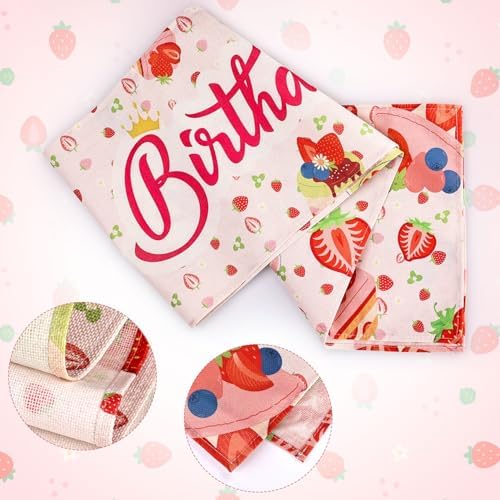 Strawberry Birthday Table Cover with Happy Birthday Print