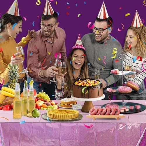 BOMSI Plastic Tablecloth 8ft Iridescent Laser Party Cover