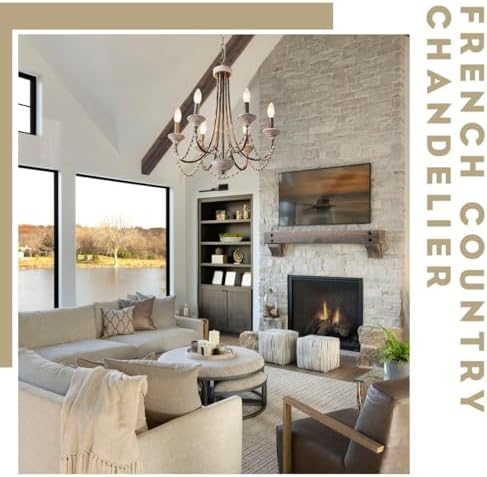 Wood Chandelier 6-Light French Country Farmhouse