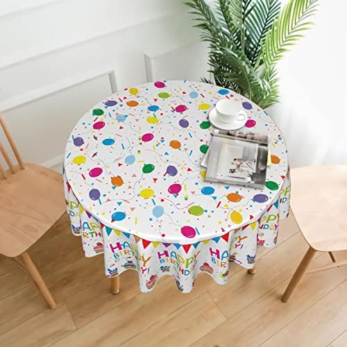 Giwawa 60 Inch Birthday Round Tablecloth with Cake and Balloons
