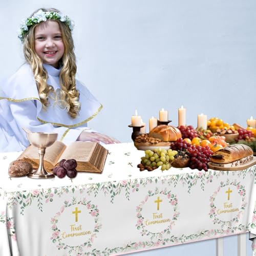 3pcs Pink First Communion Tablecloths for Girls