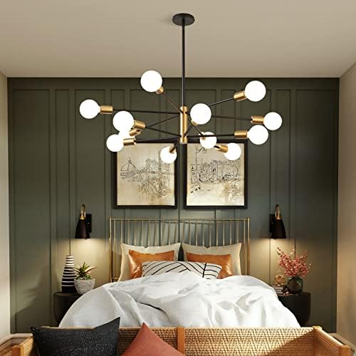 KAISITE 12 Light Adjustable Sputnik Chandelier Black Gold