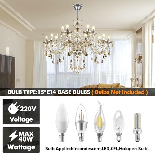 Ridgeyard 15 Light Crystal Chandelier Cognac