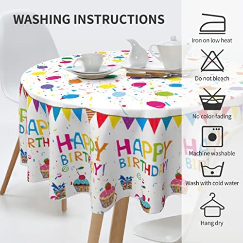 Giwawa 60 Inch Birthday Round Tablecloth with Cake and Balloons