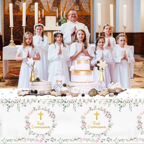 3pcs Pink First Communion Tablecloths for Girls