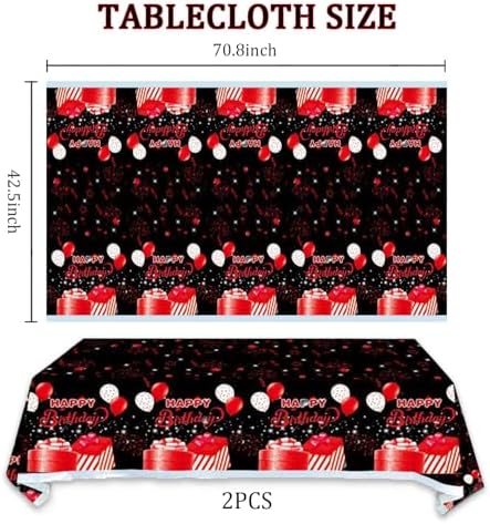 2pcs Red and Black Birthday Tablecloth 87x51 Inches Party Decoration