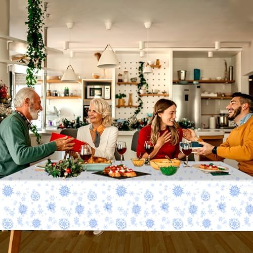 3 pcs White Blue Snowflake Frozen Tablecloth Decorations 54x108 Inch