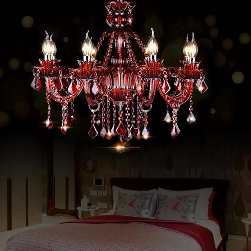 Red 8 Light K9 Crystal Chandelier E12 Base