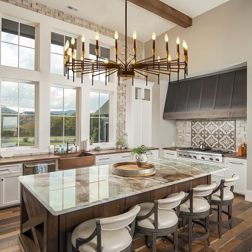 Modern Farmhouse Chandelier Gold Black 24 Light Industrial Pendant
