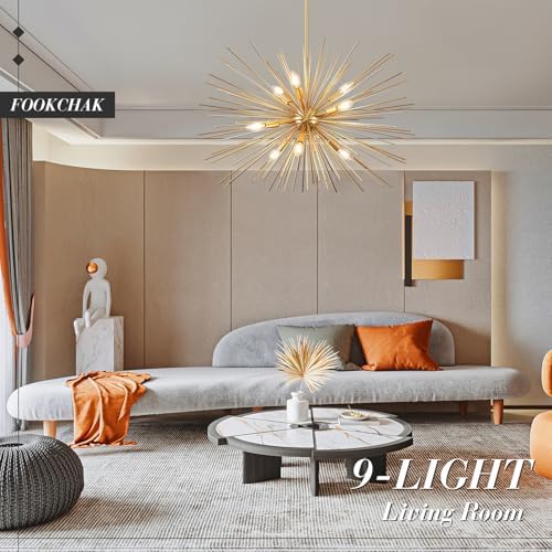 32in Gold Sputnik Chandelier 9-Light Modern Fixture