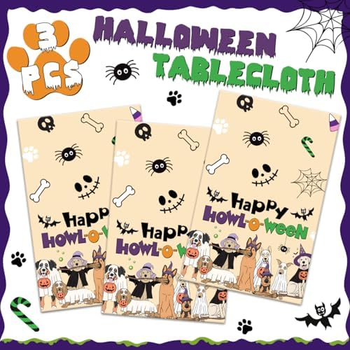 4Pcs Happy Halloween Tablecloth with Ghostly Puppies