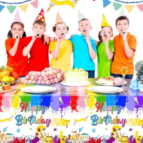 Zhehao 3 Pcs Paint Splatter Tablecloths for Art Birthday Party Supplies