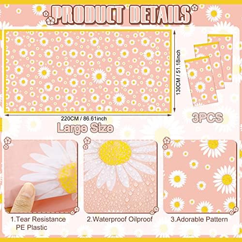 Frienda 3 Pack Daisy Flower Tablecloths - Waterproof Party Covers