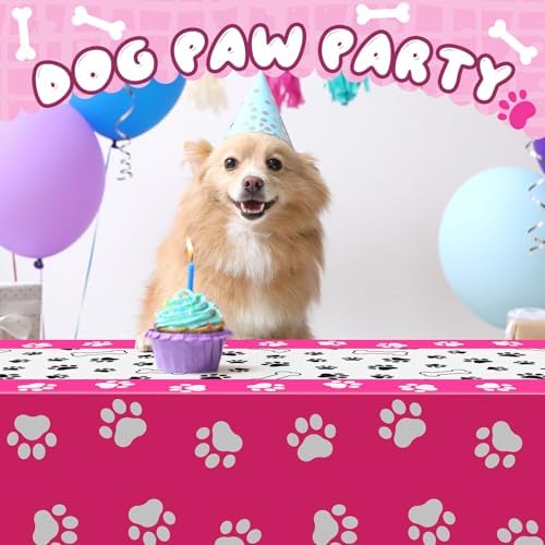 Newwiee 3 Pcs Dog Paw Print Tablecloth for Pet Parties