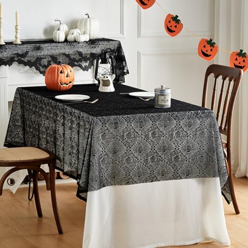 Kids Halloween Table Cloths Spooky Black Lace Design