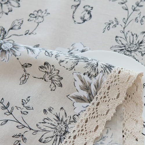 Kids Table Cloth 71x51 Inch Black White Floral Lace Print Retro Design