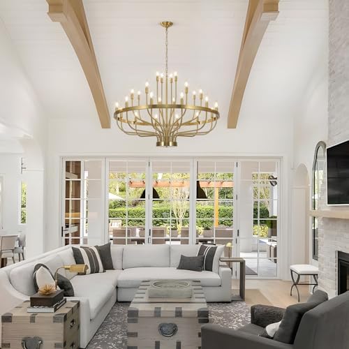 24 Light Gold Chandelier 3 Tier for Large Ceilings