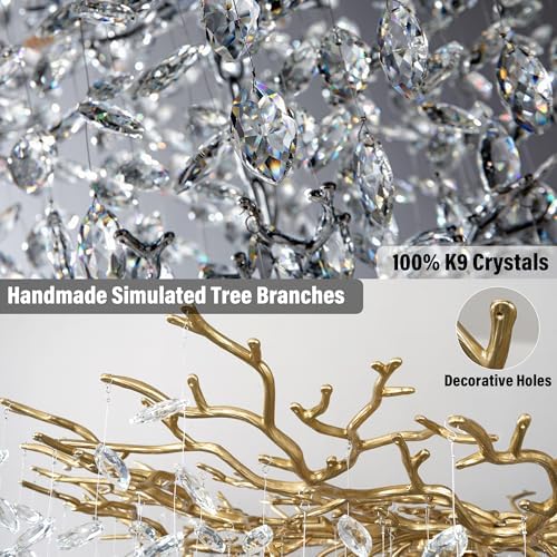 YUYI 30 Inch Gold Tree Branch Chandelier 10 Lights