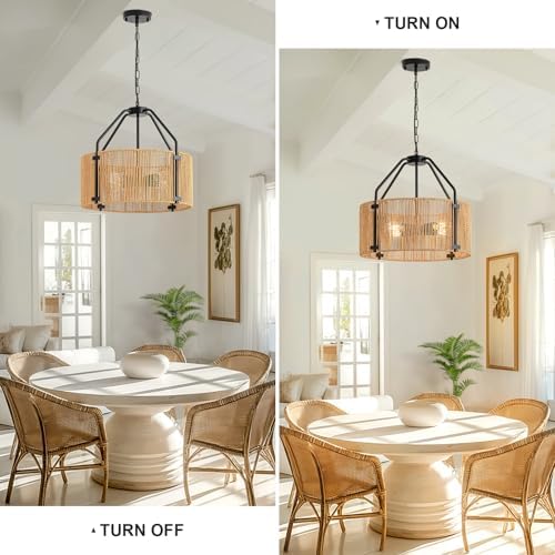 4-Light Rattan Chandelier with Wicker Shade