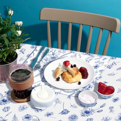 2Pcs Blue White Floral Party Tablecloth