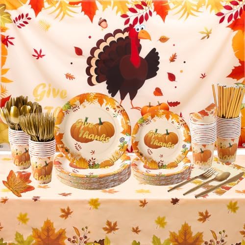 219PCS Thanksgiving Party Supplies Decorations Set for 24 Guests