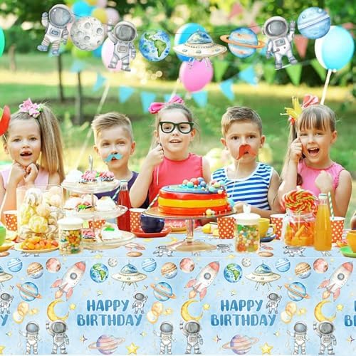 3 Pack Outer Space Birthday Tablecloths for Boy Baby Shower