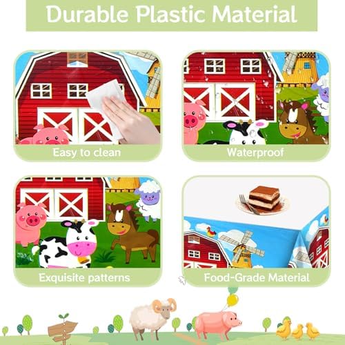 MEMOVAN Farm Animal Tablecloth 3pcs Disposable