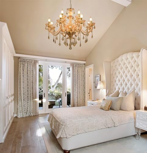 Amber Gold Crystal Chandelier 12 Lights Luxury Pendant Ceiling Fixture