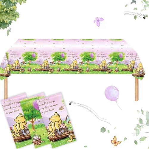 3PCS Pink Winnie Bear Tablecloth Baby Shower Decorations