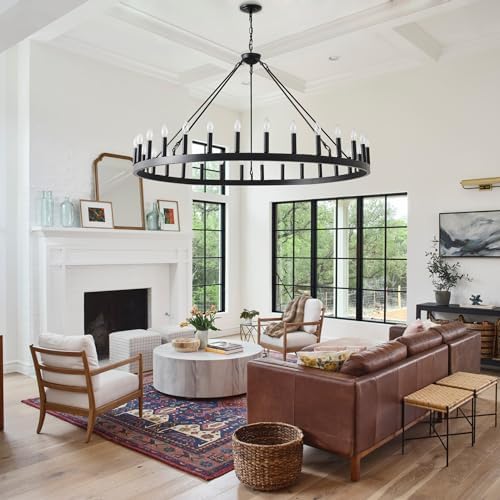 53 Inch 30 Light Farmhouse Wagon Wheel Chandelier