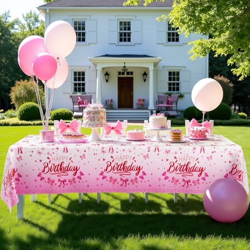 3pcs Pink Bow Tablecloths for Birthday Parties