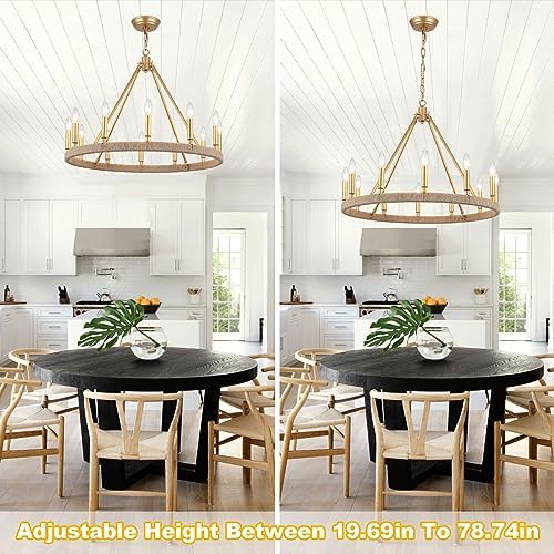 12-Lights Gold Wagon Wheel Chandelier 28 inch Farmhouse Style Ceiling Light