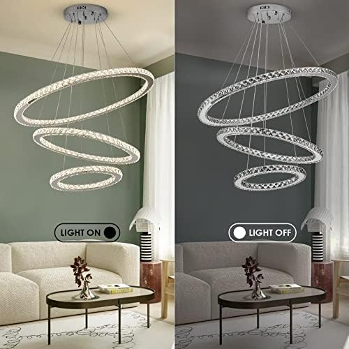 Siljoy LED Chandelier 3 Crystal Rings Modern Ceiling Light