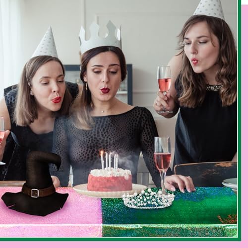 6 Pcs Witch Holographic Tablecloths Pink Green Party Decorations