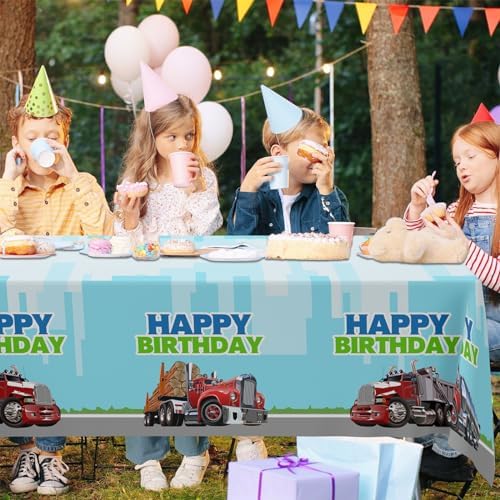 Truck Birthday Tablecloth for Boys Girls Green Party Supplies