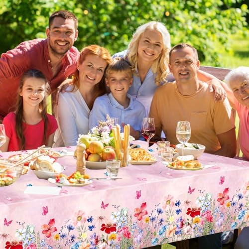 PHOGARY 2PCS Floral Tablecloth with Wildflowers and Butterflies