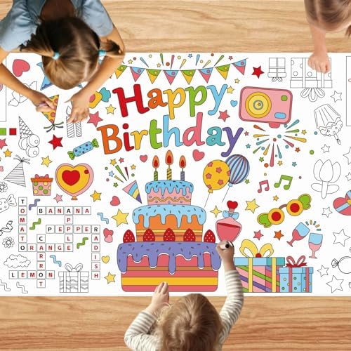 30x72 Inches Happy Birthday Giant Coloring Poster Tablecloth