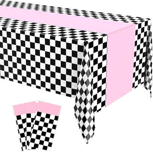 Irenare 3 Pack Racing Car Table Covers 54x108 Inch Pink