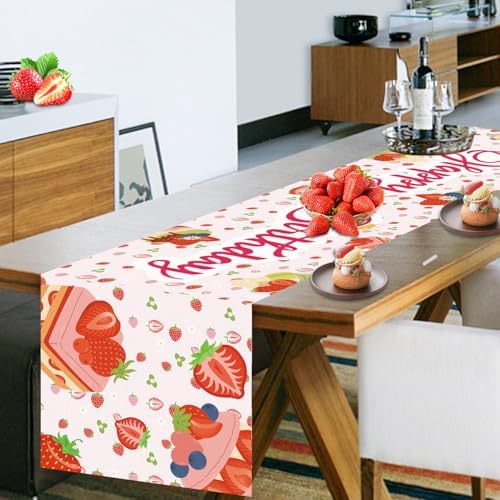 Strawberry Birthday Table Cover with Happy Birthday Print