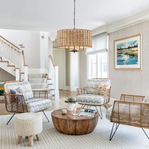 Boho Rattan Chandelier with 5 Lights for Dining Room and Kitchen