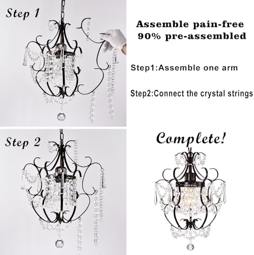 Bronze Chandelier with Acrylic Crystals 1 Light Fixture