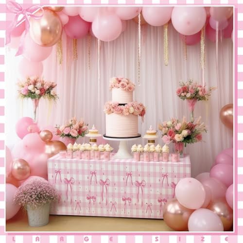 Oudain 8 Pcs Pink Bow Tablecloth Set