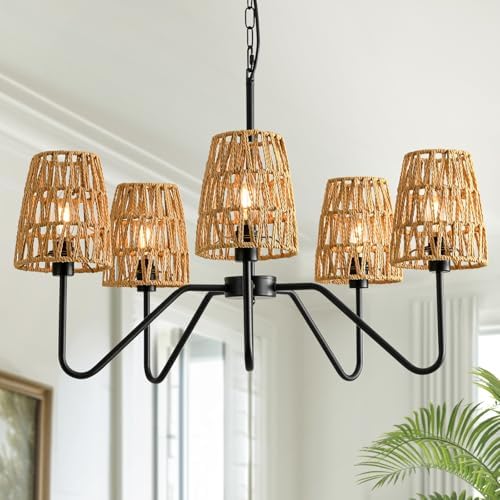 5-Light Rattan Chandelier Dining Room Decor