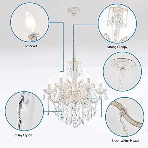 YLONG-ZS 6 Light Crystal Chandelier White Finish