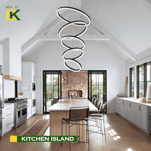 5-Rings LED Chandelier Black Dimmable with Remote Control